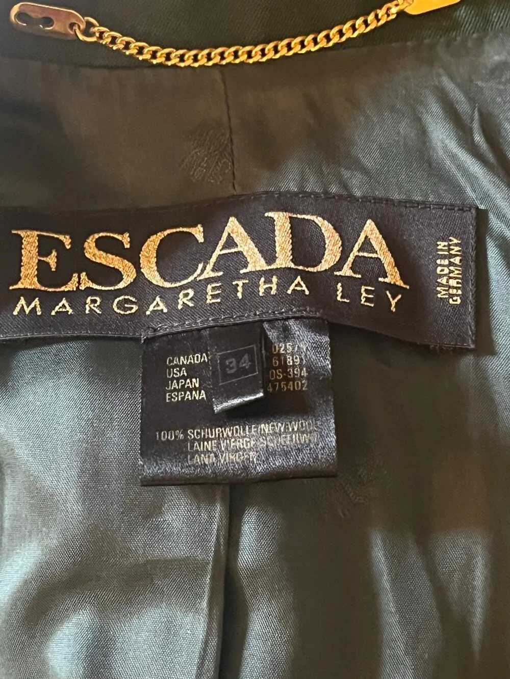 Vintage ESCADA by Margaretha Ley Green Wool Blazer Size 34